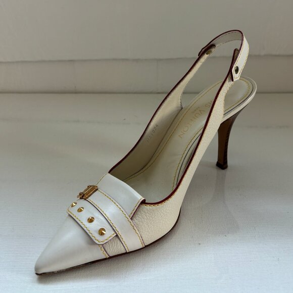 Louis Vuitton White Leather Heels - Vintage